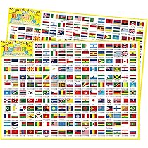 Amazon.co.jp: 世界の国旗 シール 196カ国対応 2シート 学習 国名入り